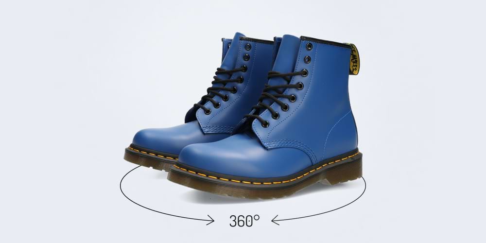 An example of a 360 shot of blue boots