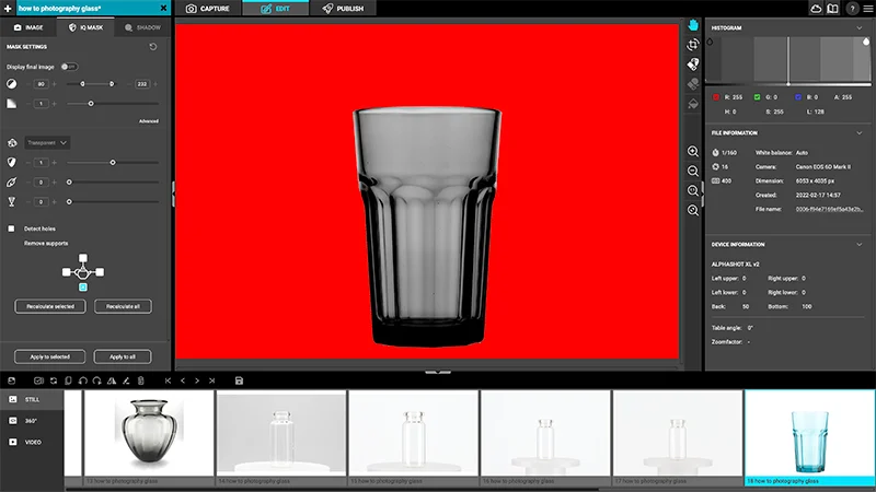 Photoshop editing of a glass product shot