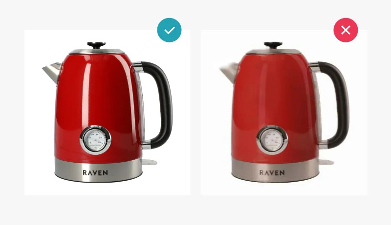 good and bad example visibility of the product - red kettle