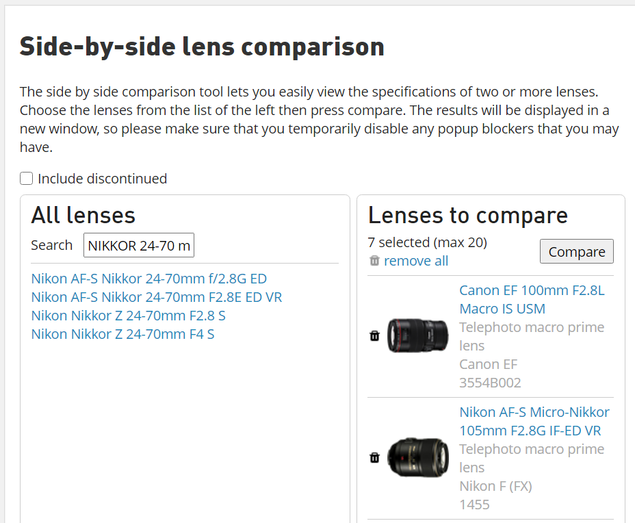 Digital Photography Review – choose your lenses to compare!