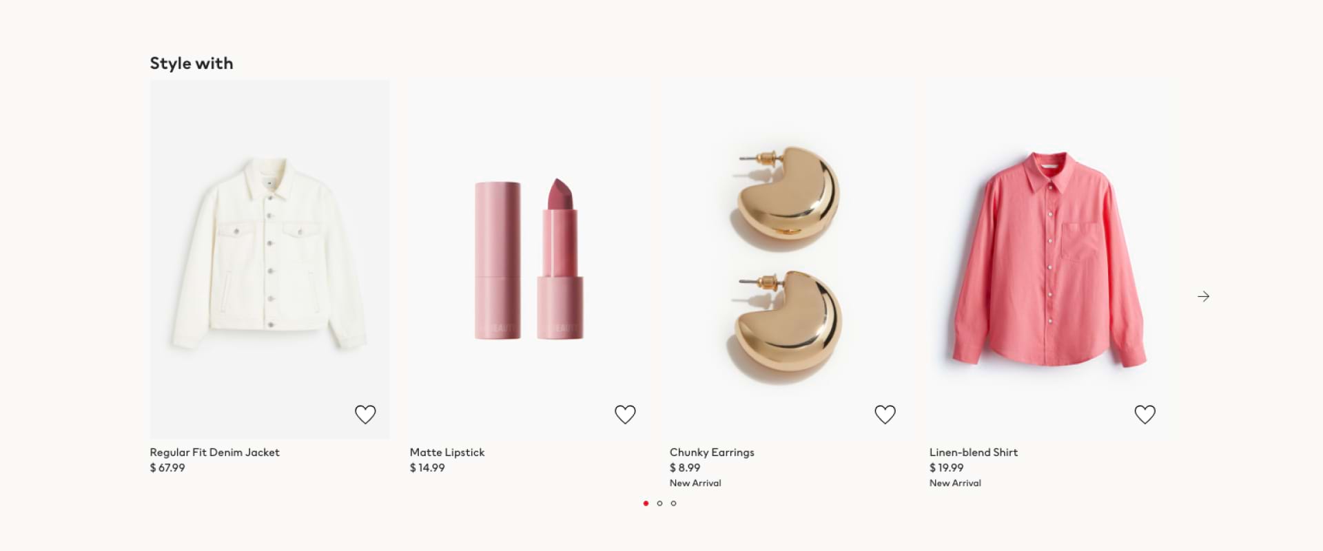 A screenshot of the H&M online store with suggestions of other products matching the item