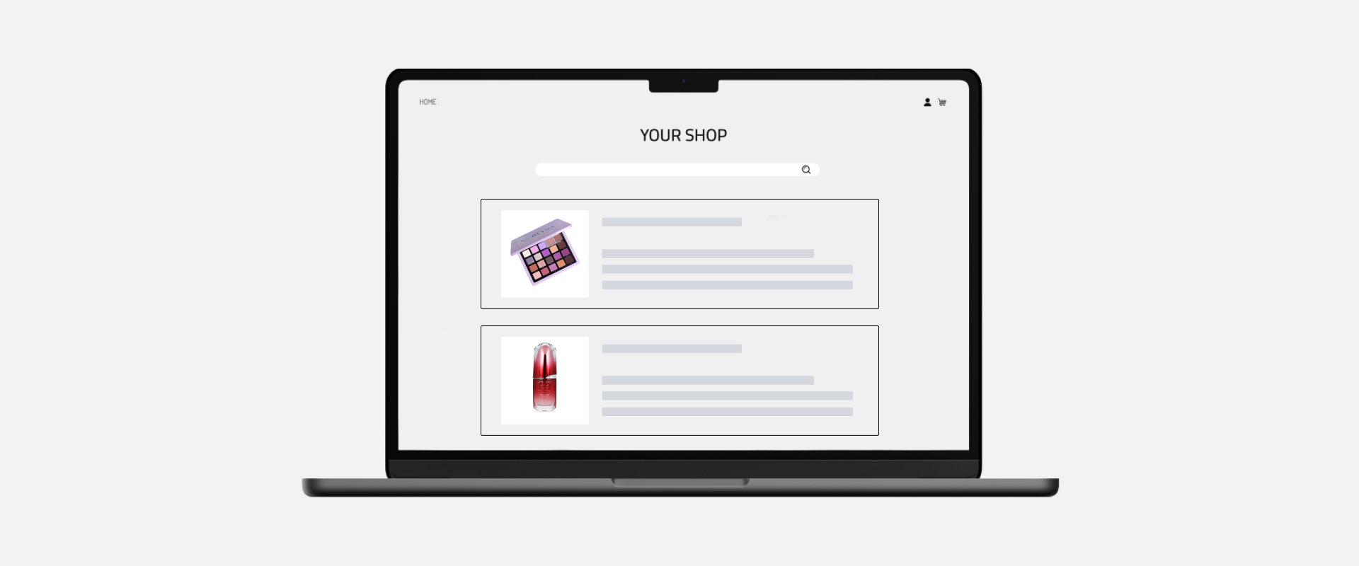 An illustration with an e-commerce website selling cosmetics