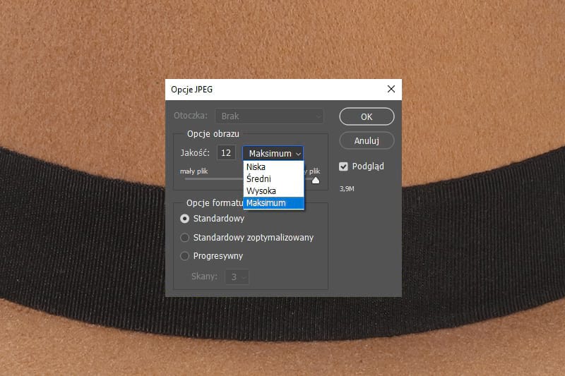 Ustawienia kompresji JPG w Photoshopie