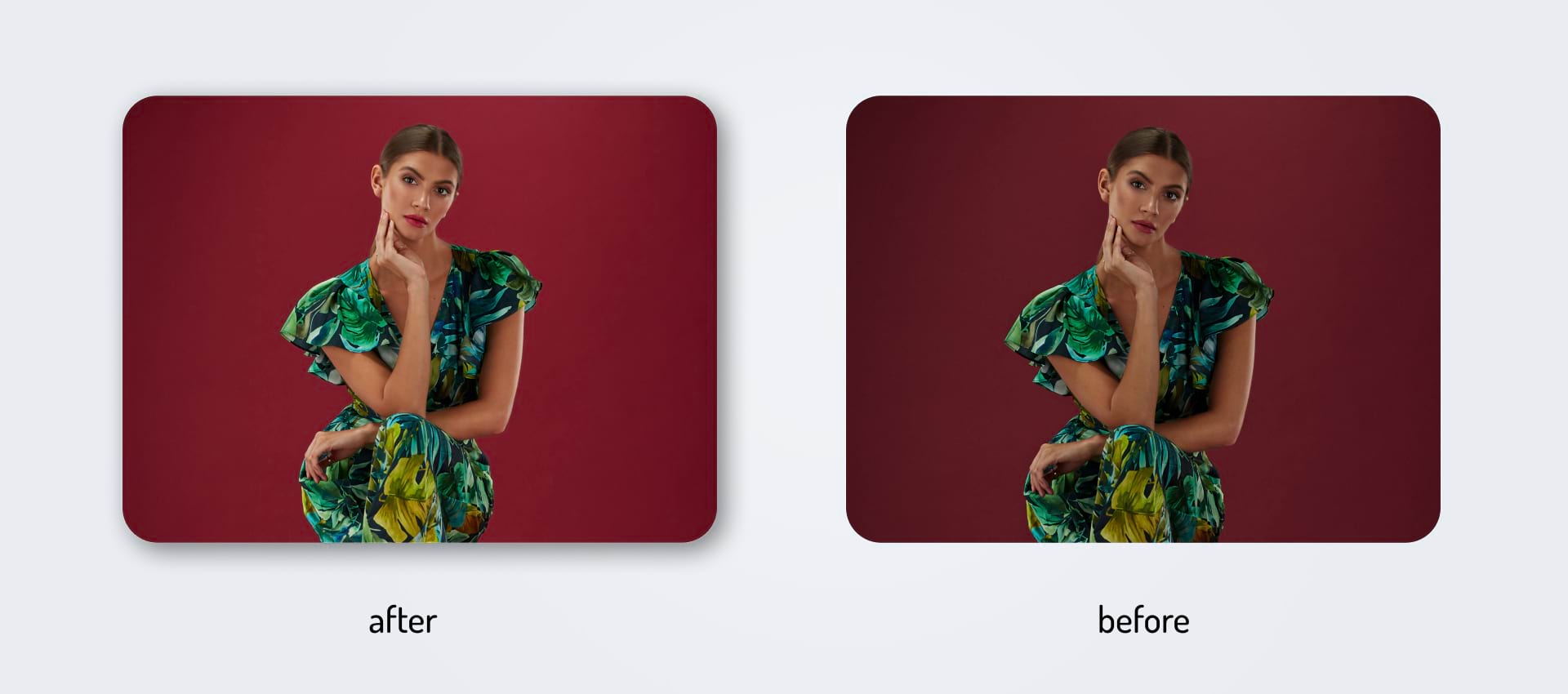 Two photos illustrating the before and after effect of the retouching process